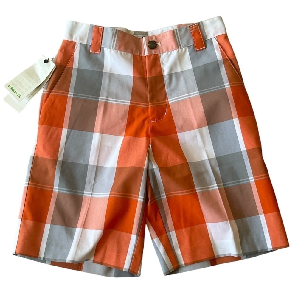NWT Adidas orange and white plaid boys golf shorts size medium